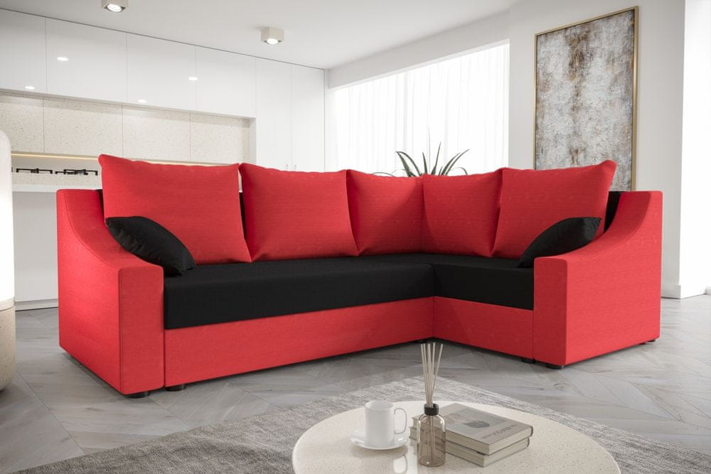 Veneti Praktická rohová sedačka OMNIA - červená / čierna, pravá